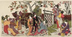 blackcoffeecinnamon: jibadojo:  Picking Persimmons (Kaki-mogi)     Utamaro (1753-1806) 歌麿      Picking Persimmons  柿もぎ、  1802–04      