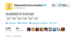 The Vatican City on Twitter just used emoticons.Not a big &ldquo;fan&quot;of Religion(s), but this made my day.