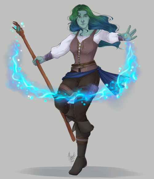  Commission for @gaviiadastra of their amazing D&D character Cascade, a water genasi druid. I ha