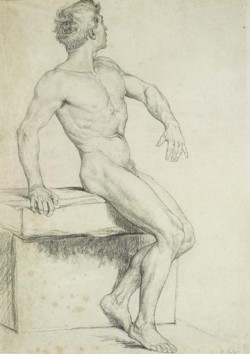 Emile-Jean Sulpis (1856-1943) Academic Study Of A Man, Black Pencil On Paper, 58