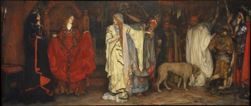 literaryartworks:King Lear, Act I, Scene I by Edwin Austin Abby (1898, oil on canvas)Cordelia biding