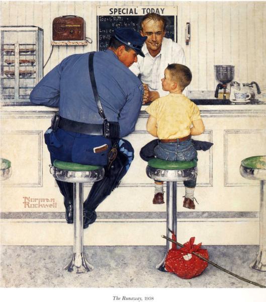 thesavagesgallery:  Norman Rockwell (1894 - 1978) The Runaway,1958. Oil on canvas.