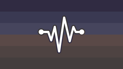 A flag with six horizontal stripes. A gradient from a dark to lighter blue, then a gradient from a lighter to darker brown. In the centre is a white zigzag line with a circle on each end.