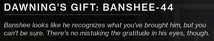 myssthyss: Guardians: Make cough drops for Shaxx, a single sweater sleeve for Asher,
