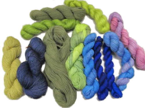 Blues, Greens, and Pink: 12 Skeins of Yarn - auction here