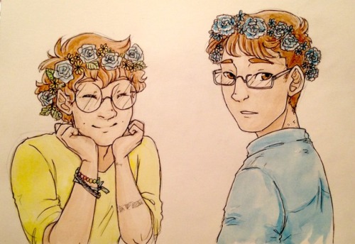 justisaisfine:someone said to draw the boys in flower crowns so here’s these two