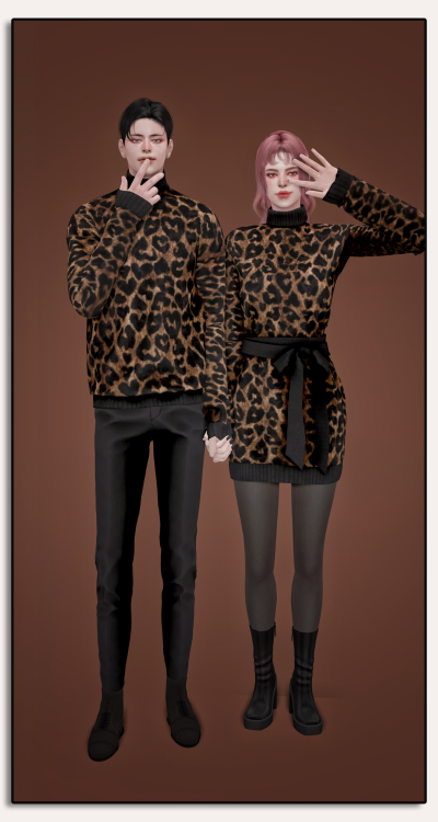 sudal-sims:[sudal] Couple Turtleneck knit set 2▶ All lod▶ Nomal map▶ Male - 30 swatch▶ Female - 25