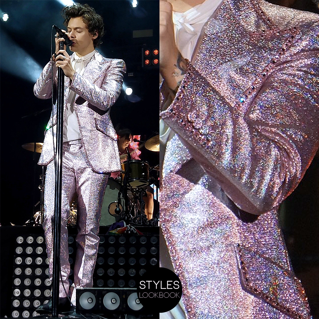 harry styles pink gucci suit