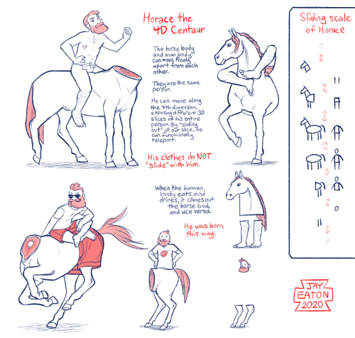 jayrockin:  Ok so, I finally found a way to combine my obsessions with upsetting centaurs and 4-dimensional geometry, and his name is Horace. I will be taking questions now PATREON | STORE     