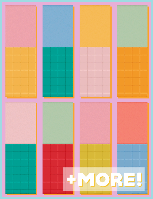 teekalu: colour POP! Two-tone tile walls in vibrant colours! Base game compatible 18 swatches with v