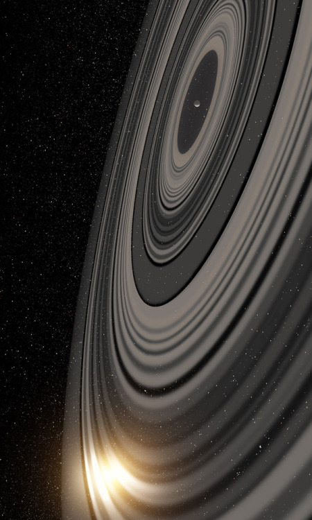 afro-dominicano:  Gigantic Ring System Around J1407b Much Larger, Heavier Than Saturn’s     Astronomers at the Leiden Observatory, The Netherlands, and the University of Rochester, USA, have discovered that the ring system that they see eclipse the