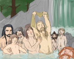 Algrenion:  Headcanon Time. Thorin’s Company Would Have Group Baths On The Way