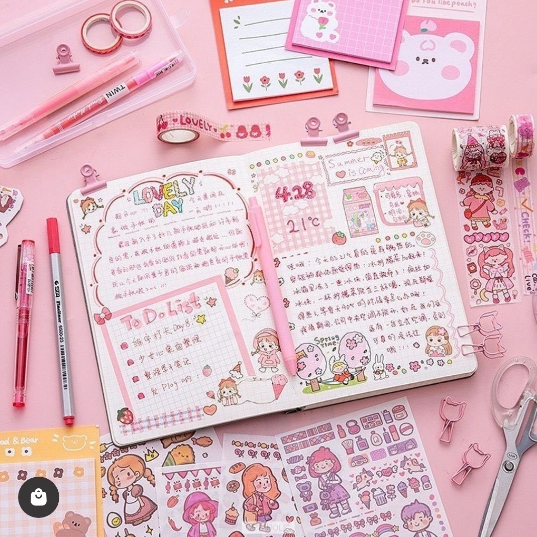 Cute Pink Cat Diary Stickers - Adorable Korean Style Decoration – CHL-STORE