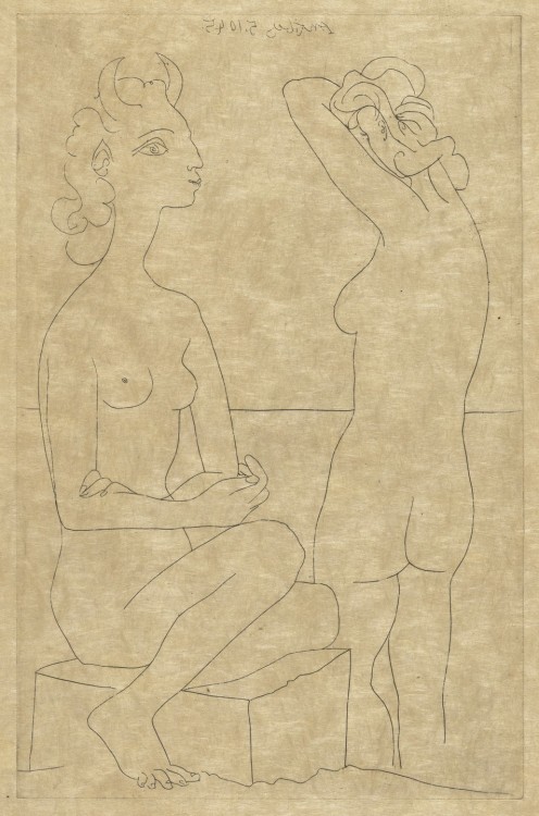 artist-picasso: Fauness and Woman (Faunesse et femme), Pablo Picasso, (October 5, 1945), MoMA: Drawi