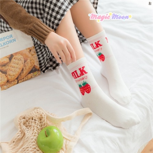 ★Strawberry Milk Socks★Visit: magicmoon.storenvy.com