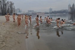  The Ukrainian Winter Beach Group They are a group of friends from Kiev, Ukraine who meet every week, regardless of time of year or temperature, to go swimming, naked, in the Dneiper. 