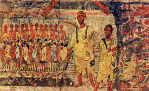 Fresco from the synagogue at the ancient city of Dura-Europos (Syria), depicting Moses and the Israe