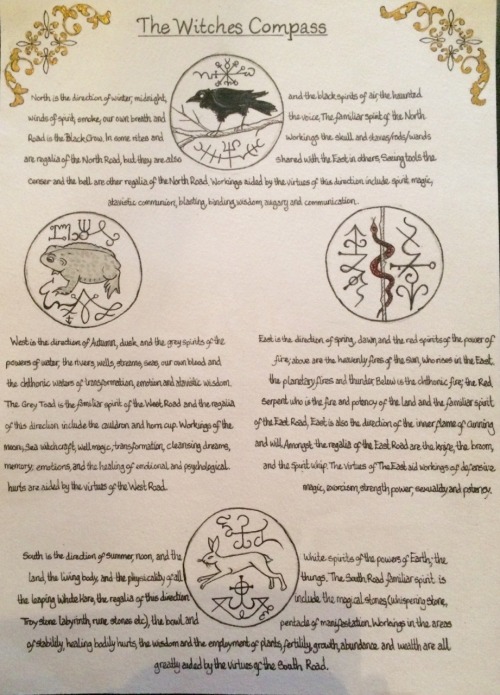 candles-crystals-cauldrons: Page of my BoS including the four directions of the witches compass, tak