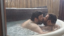 gordo4gordo4superchub:  mikeward1701:  korndoggy and I having fun in the Hot Tub, a little bit tame, but it was cold n windy.  Cute and sexy