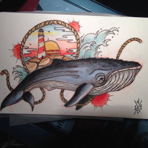 rickycrozay:

#whaletattoo #whale #sea #drawing #tattoo #oldschooltattoo #watercolor #ink #art #montreal #canada #sailor #flash #tattooflash #newtraditionnalist #sunset #sunday #fun  (à Montreal, Quebec) 