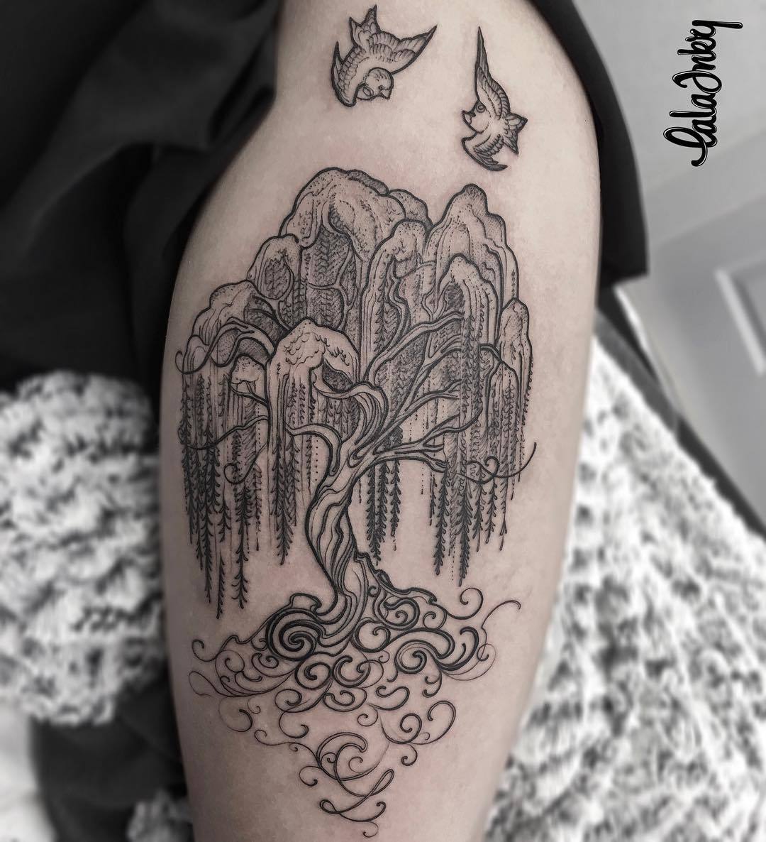 Willow tree  done today by Aja Ann Winter tattoo Dunedin NZ  rtattoos