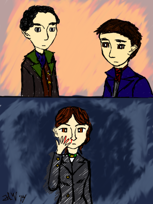 Why did I do this to myself. Brutus, Cassius, and Portia in Bioshock: Infinite. A bloody nose (and t