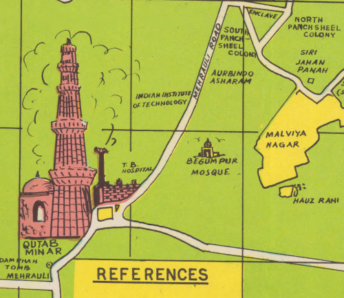 Today’s map is of Delhi, India, published in 1975. It is marketed as a road map for tourists, motori