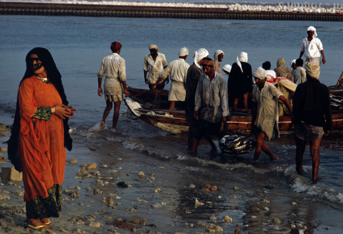 unrar:United Arab Emirates 1971. Fisherman bring in the catch for the woman who is their employer, E