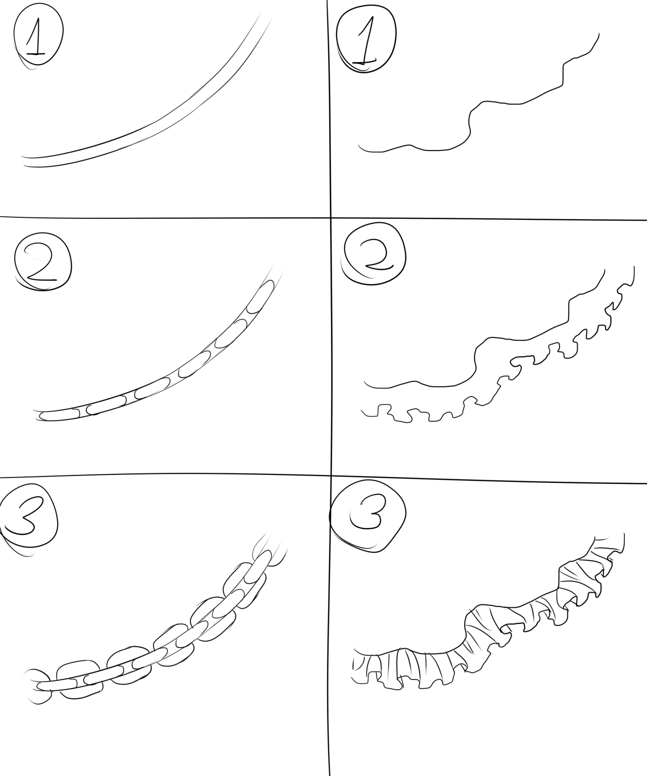extremehomestuckshipping:  iichijouji:  very simple chain and ruffle tutorials i