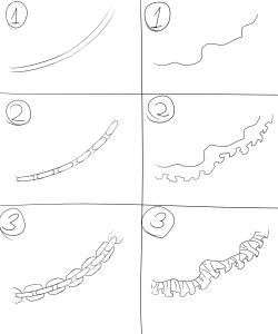 extremehomestuckshipping:  iichijouji:  very simple chain and ruffle tutorials i made for a friend and decided to share because idk it might be useful for someone  For a second I thought they went side to side and I got very confused 