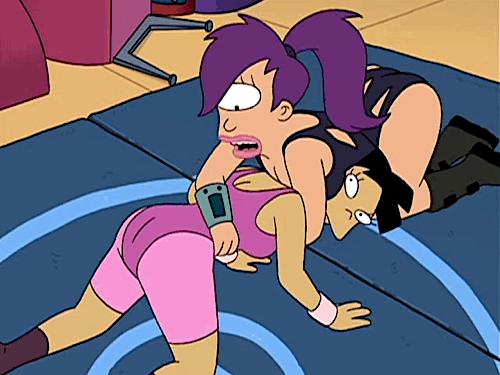Leela and Amy doing a little wrestling on Futurama