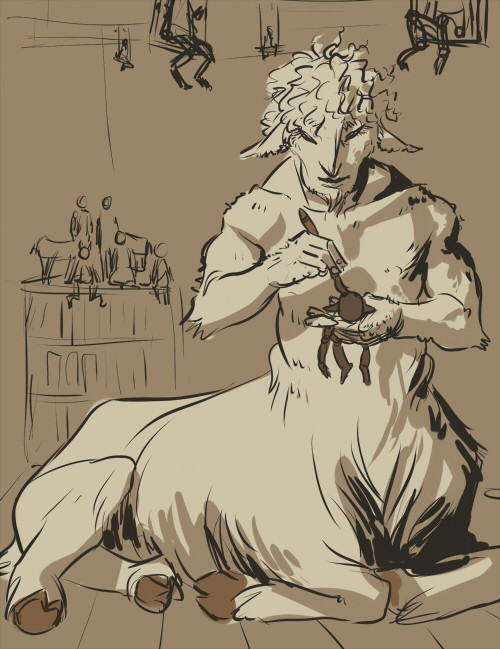 when I asked for doodle ideas someone said goat centaurs, and another person said dollmaker