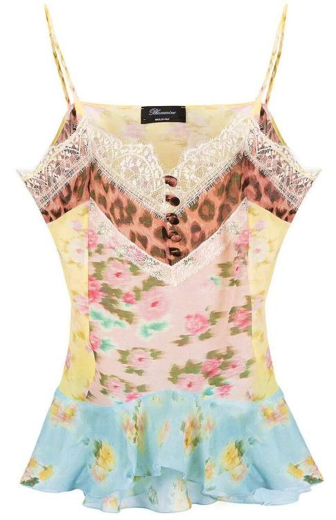 Blumarine | cami top in silk + cotton + lace | Ready-to-Wear Spring Summer 2021