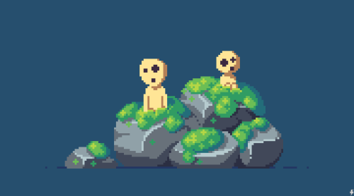 scrixels: 520. Mosssome forest spirits hanging out on mossy rocks