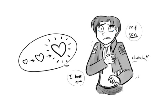 catnippackets:  something that I would really love to see happen in snk eventually Levi and Eren getting more and more close until they’ve developed kind of a father-son relationship and then one day Eren slips up and calls him “Dad” and Levi’s