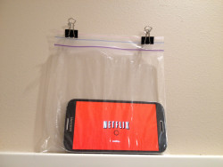 chrystallene:  imglolz:  I set up a super cheap rig for watching Netflix and such in the shower  This is our future. 