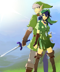 brinkofmemories:  Persona x Zelda! Naoto and Narukami from Persona 4 dressed as Link and Linkle from Hyrule Warriors!  I may have gotten a little bit too into this picture. Hopefully you like it!