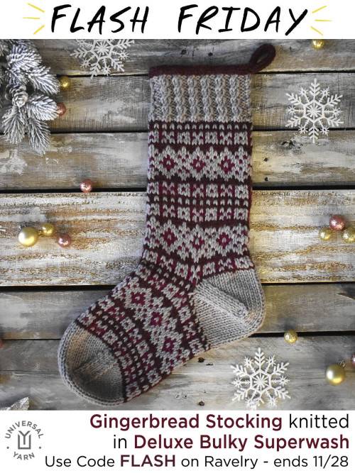 Flash Friday! We’re offering the Gingerbread Stocking pattern, designed in our Deluxe Bulky Su