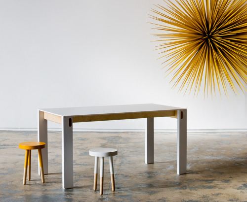 Smpl Table, custom designed furniture, corian table with wood stretchers, Location: Brooklyn NY, Arc