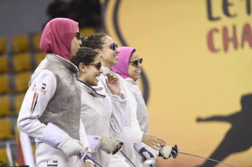 modernfencing: [ID: a foil team posing with sunglasses.] The Egyptian women’s foil team at the