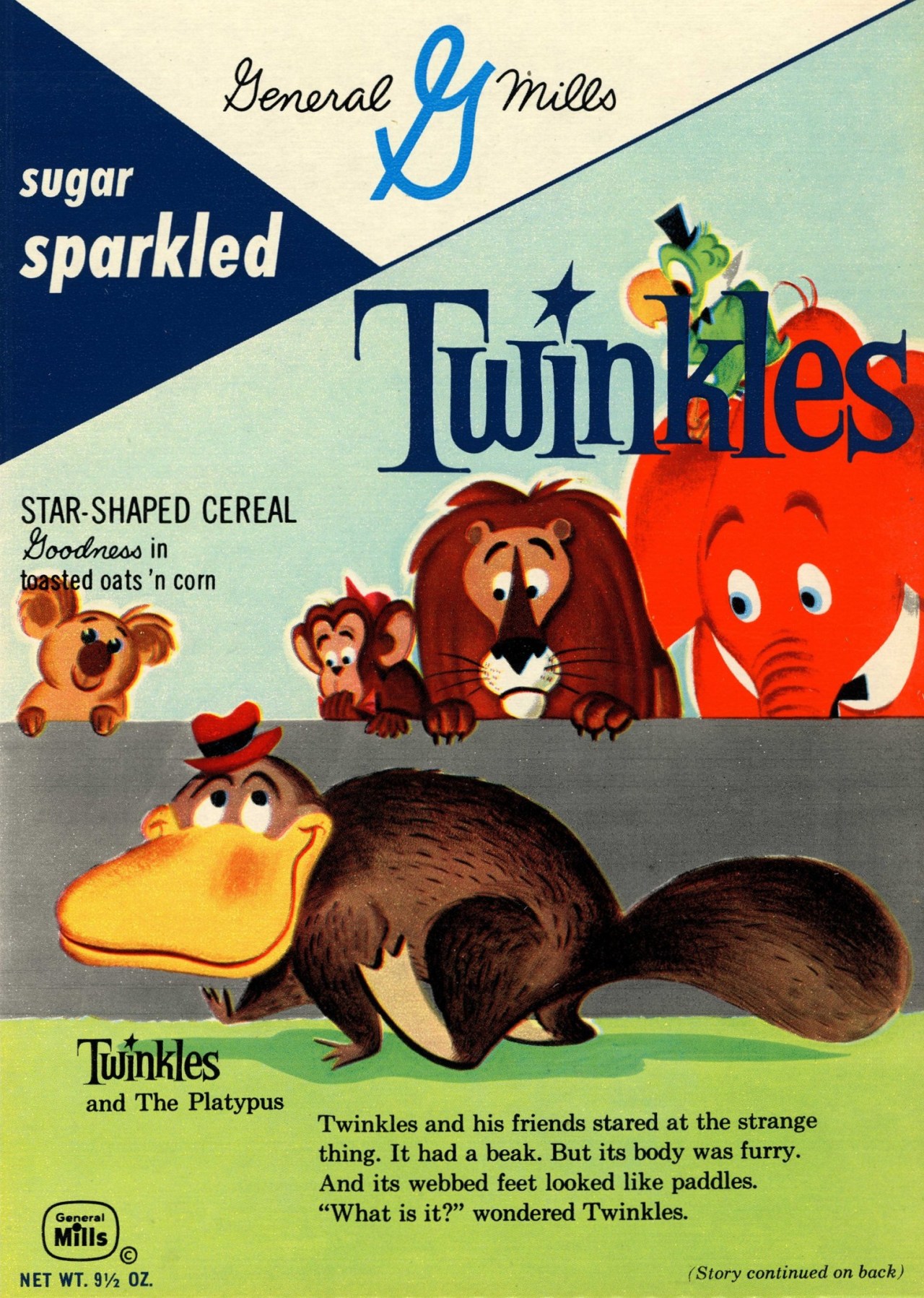 generalmillshistory:
“ Twinkles
We’re believe this is the only cereal to have a platypus featured on the box. Thank you, 1961 Twinkles!
”