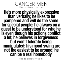 zodiaccity:  What you need to know about zodiac Cancer men. For more zodiac fun facts, click here.