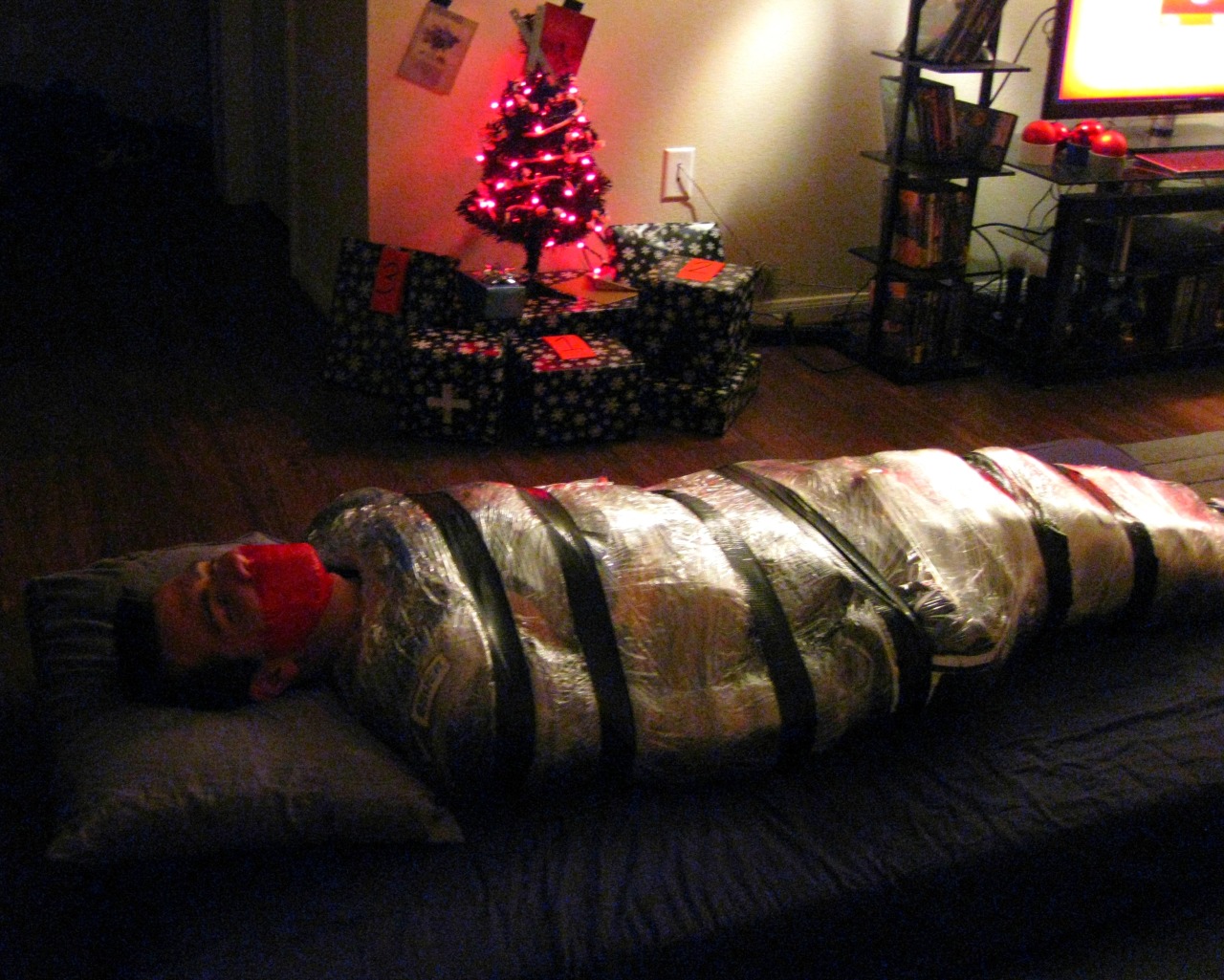 bondagejock:    Wrapped up for Christmas after hockey.  Sub: Bondagejock  Dom: