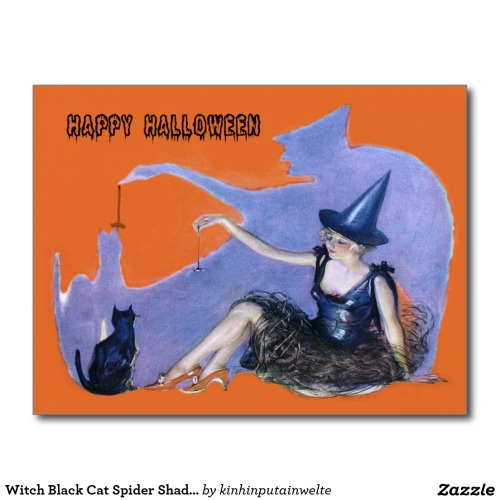 Witch Black Cat Spider Shadow Postcard - $1.10 Made by Zazzle Paper Vintage Halloween print http://w