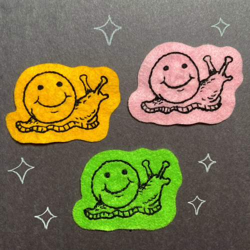 MAKE WAY FOR THE SNAIL TRAIL. Hand-embroidered felt patches, 3″ w x 2″ h. Buy or die: http://laurenk
