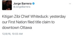 nativenews: [TWEET: Kitigan Zibi Chief Whiteduck says “Yesterday our First Nation filed title claim to downtown Ottawa.”]