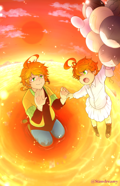 My pieces for @GoldyPondZine !My fav scene of the manga is in ch.93, when Norman picks Emm