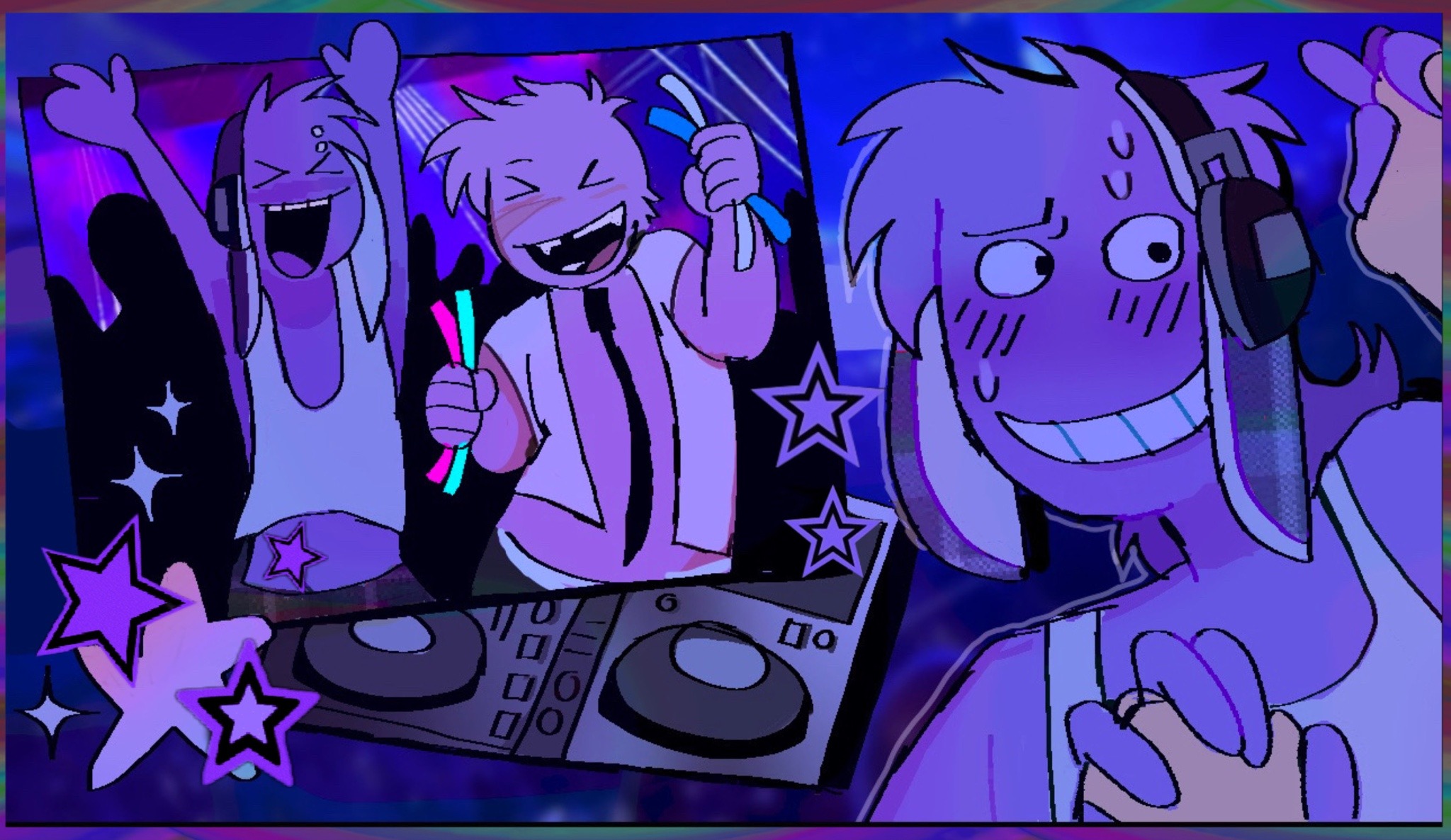 A drawing of Jack and Dave dancing together at a rave.