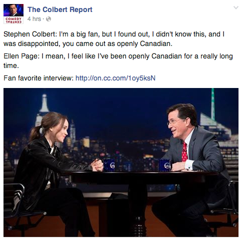 swanqueenidiot: Okay so the Colbert Report posted a link to the Ellen Page interview,