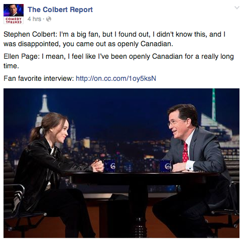 swanqueenidiot:  Okay so the Colbert Report posted a link to the Ellen Page interview,